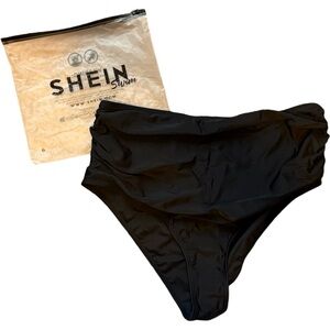 SHEIN Black Ruched High-Waisted Bikini Bottom